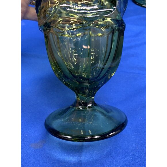 Set Of 4 Vintage Green Glass Goblets With Pedestal Base 6.5" Tall Elegant Drinkw - Picture 4 of 12